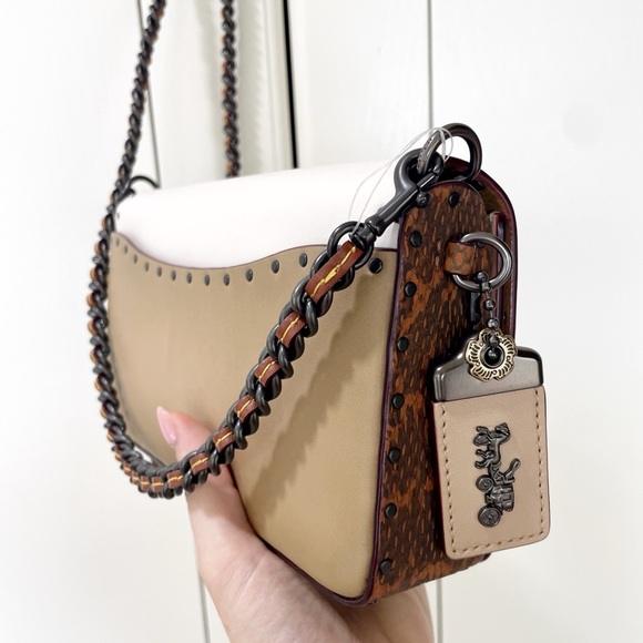 Coach Dinky With Rivets And Snakeskin Detail White Tan Crossbody B1880-30455 - Picture 11 of 16